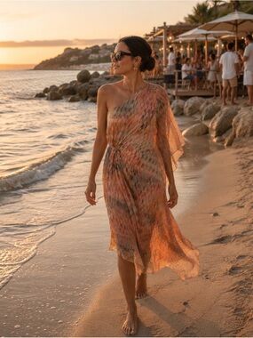 MISA Los Angeles Rooney Hi-Lo Dress – Asymmetrical Flowy Luxe Goddess Gown